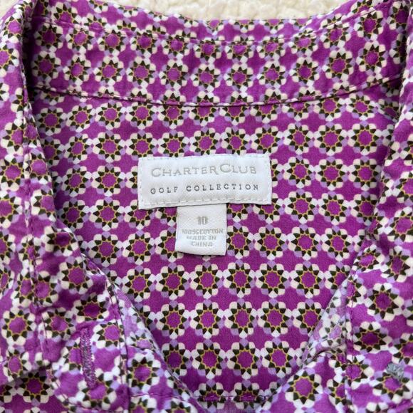 Charter Club Golf Collection Purple Pattern Sleeveless Button Up Blouse 10 - Picture 2 of 7
